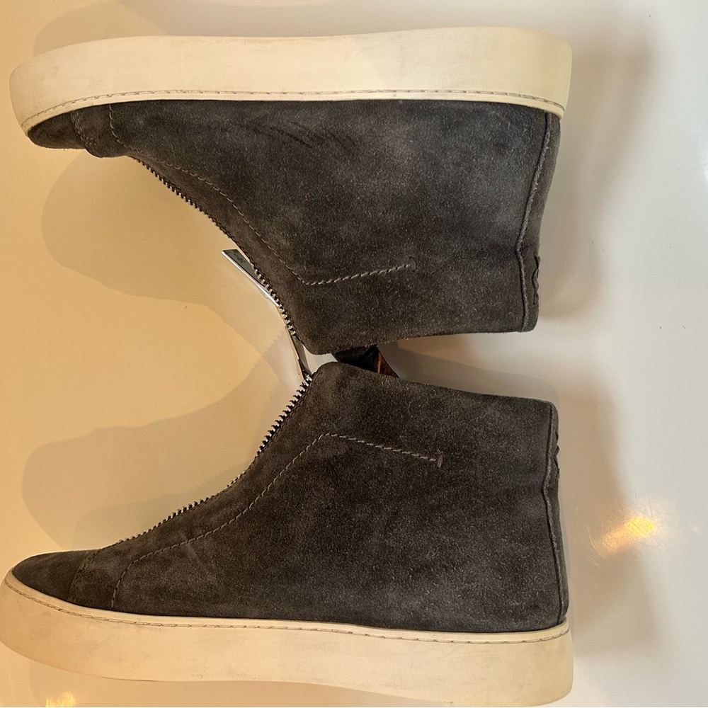 Frye Dark Gray Suede Front-Zip Wedge Sneakers - Picture 3 of 9